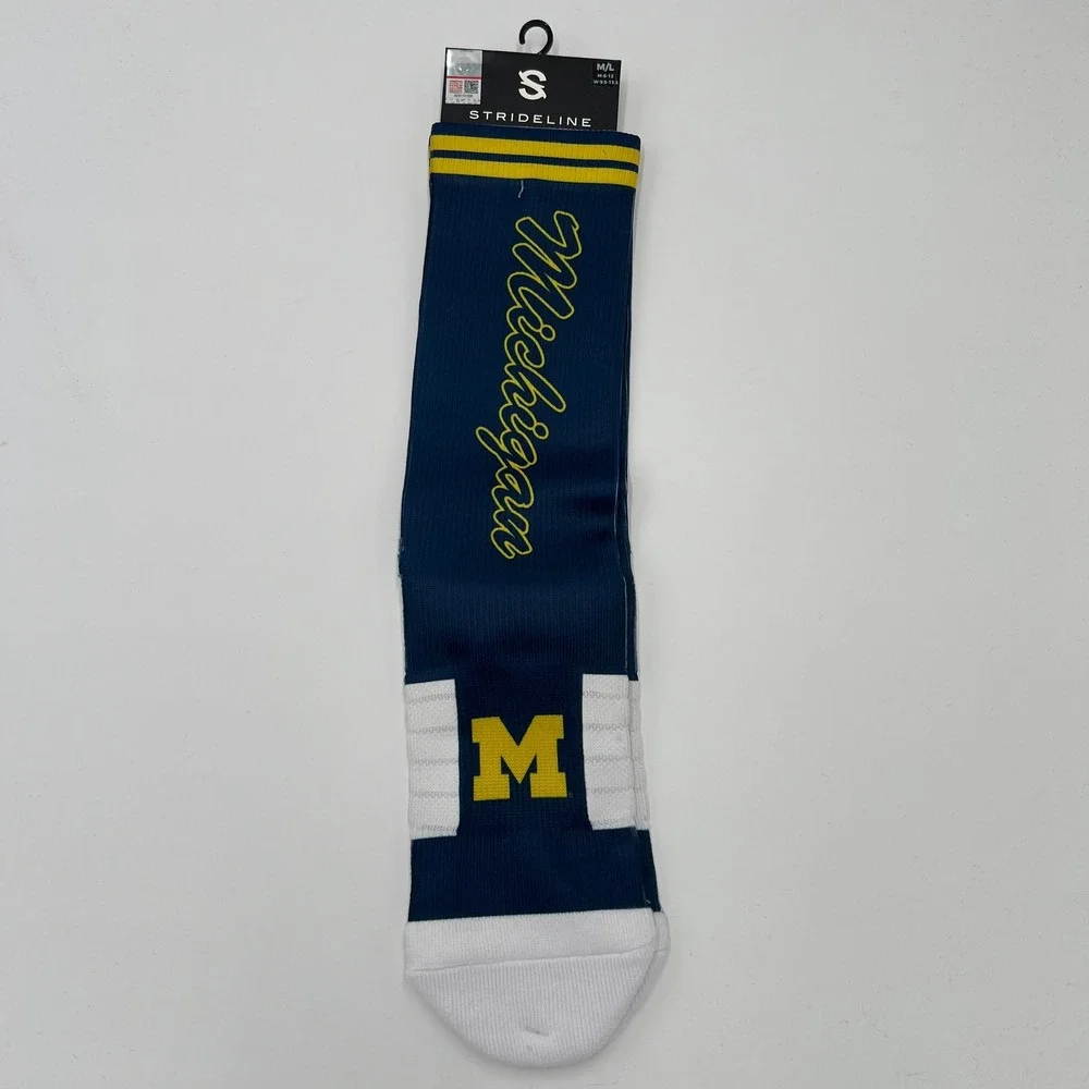 Strideline University of Michigan Wolverines Script Crew Socks Navy Blue M/L NEW